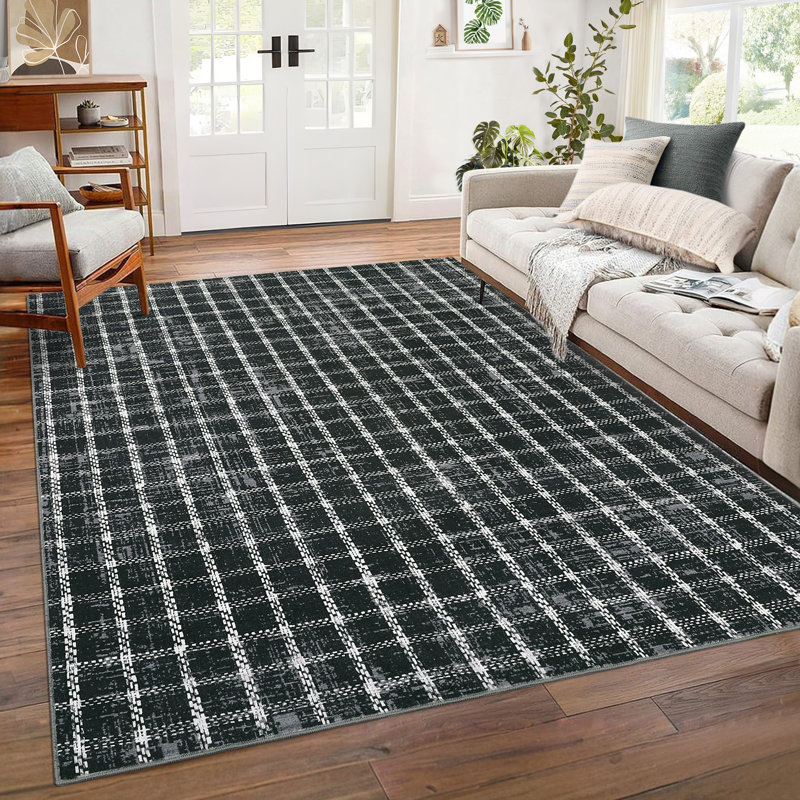 Modern Area Rug Checkered Rug Washable,Non-Slip Carpet for Living Room,Bedroom,Kitchen,Hallway mark Resistant Indoor Floor Mat