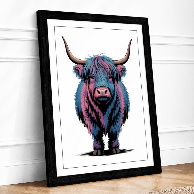 Highland Bull Portrait Modern - Framed Print, A4 - 29.7 x 21.0 cm, Black