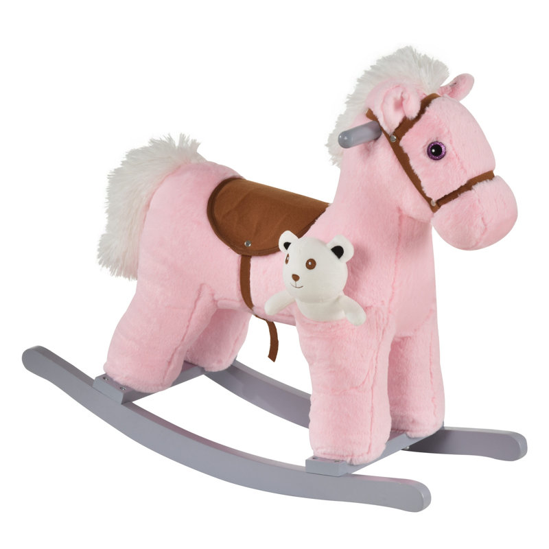 Cheval à bascule en peluche Qaba Kids avec sons réalistes et ours en peluche, rose