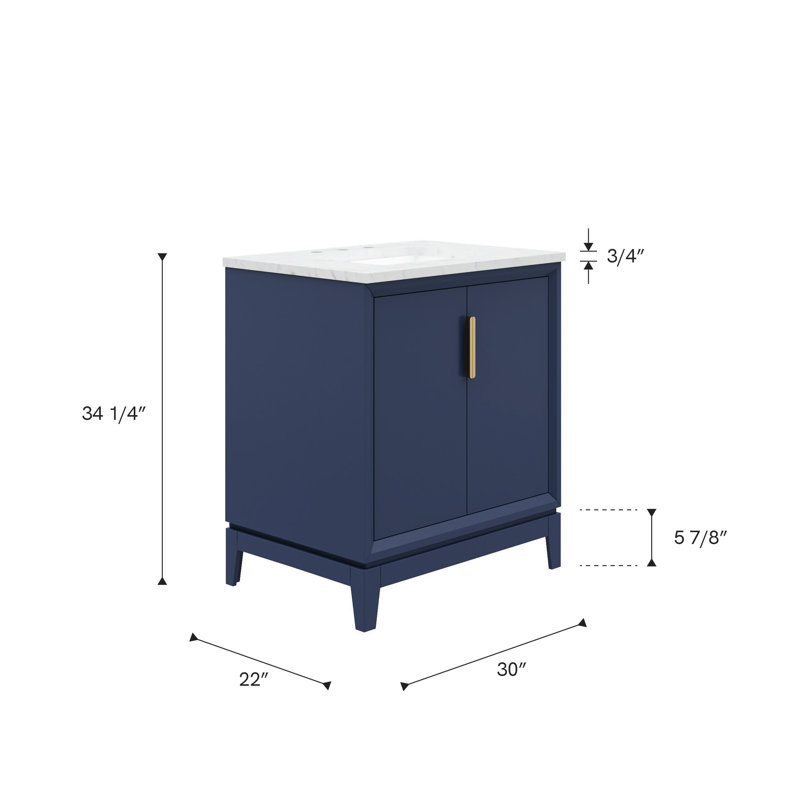 Elizabeth 30" Carrara White Marble Countertop Bath Vanity with Mirror, Monarch Blue