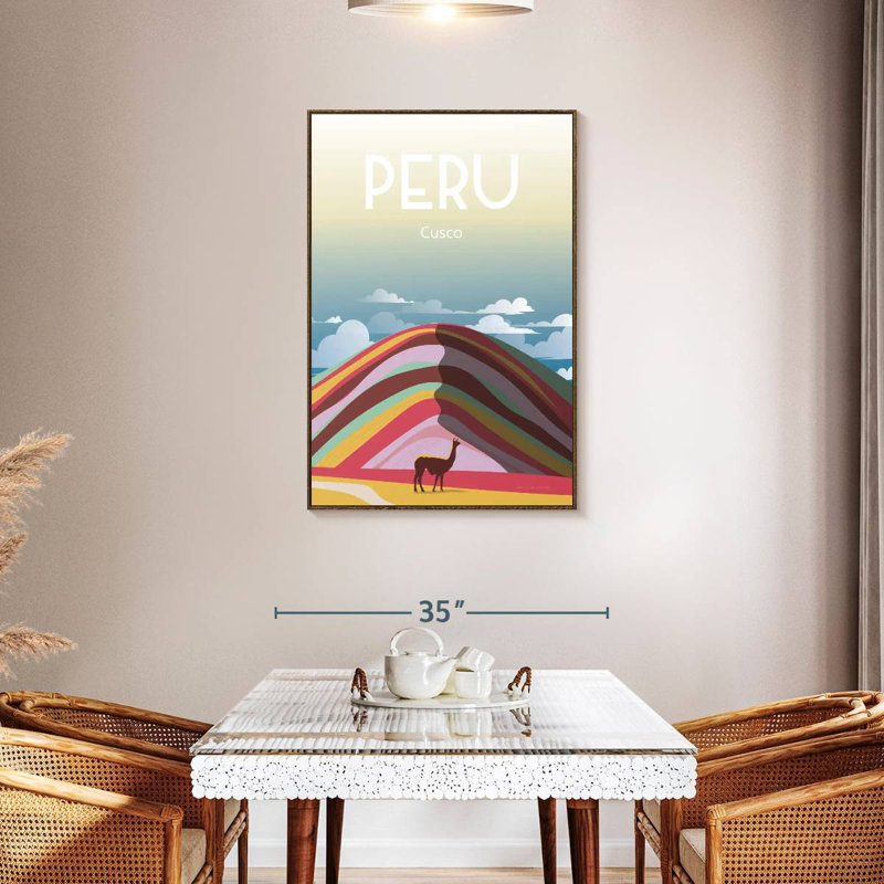 Pérou, 29 po x 43 po, Cadre flottant noyer