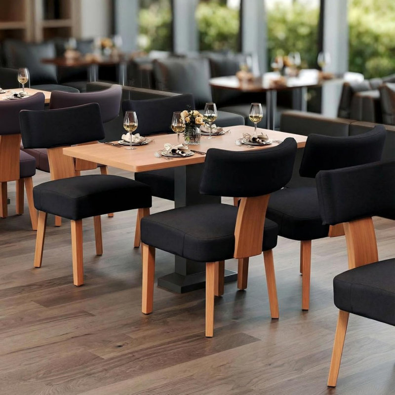 Ensemble de 2 chaises de salle à manger sans accoudoirs modernes, revêtement en lin noir avec dossier incurvé et pieds en bois massif