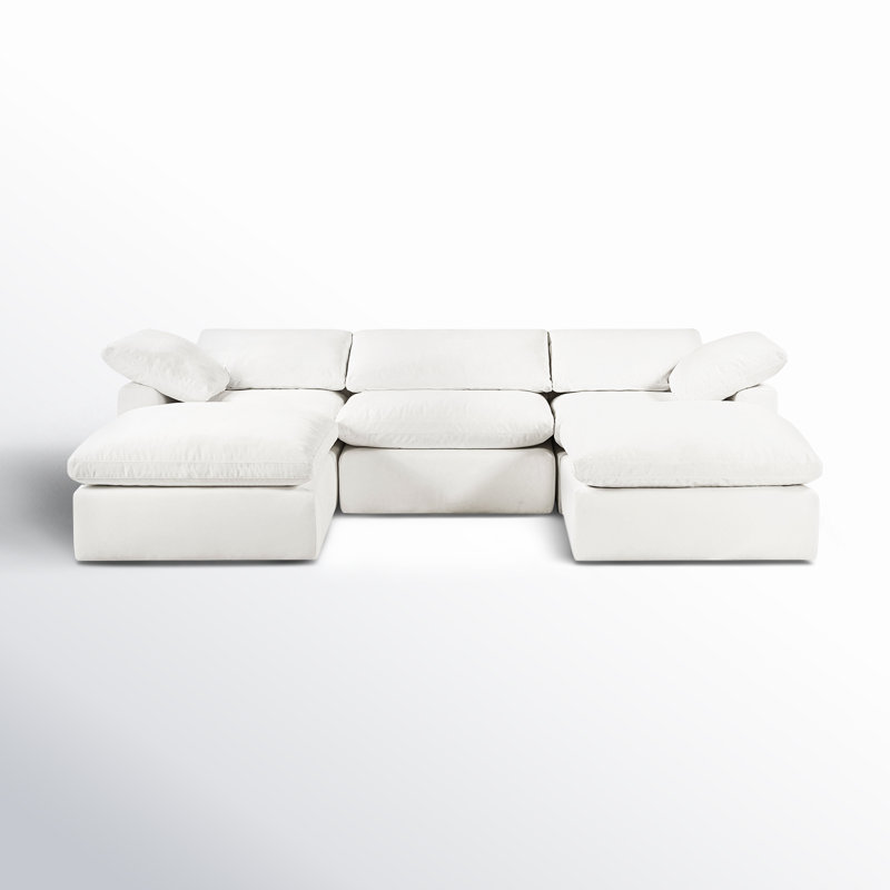 Wonardo Upholstered U-Shaped Sectional, Cotton White Fabric
