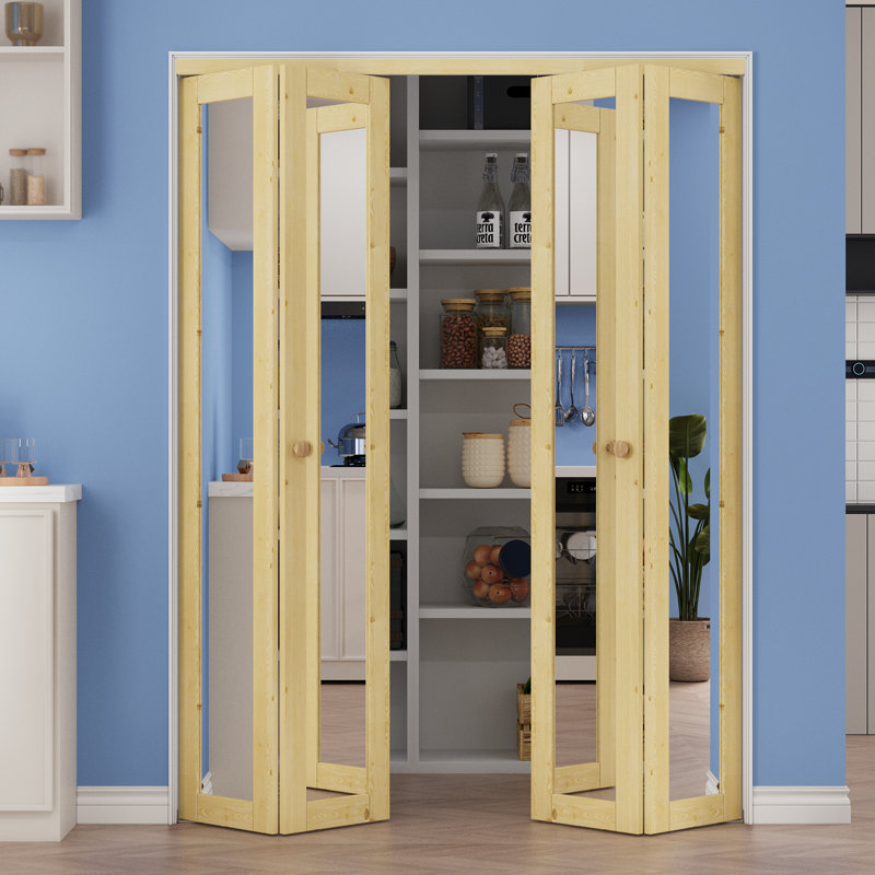 Porte de miroir double en bois de pin double non plié avec trousse de quincaillerie, 60 po x 80 po