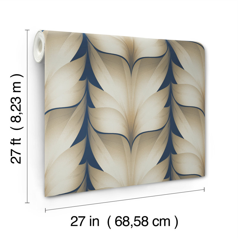 Lotus Light Stripe Geometric Wallpaper Roll, Navy