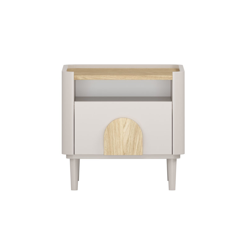Sadeen 50cm W Manufactured Wood Bedside Table, Beige/Light Oak