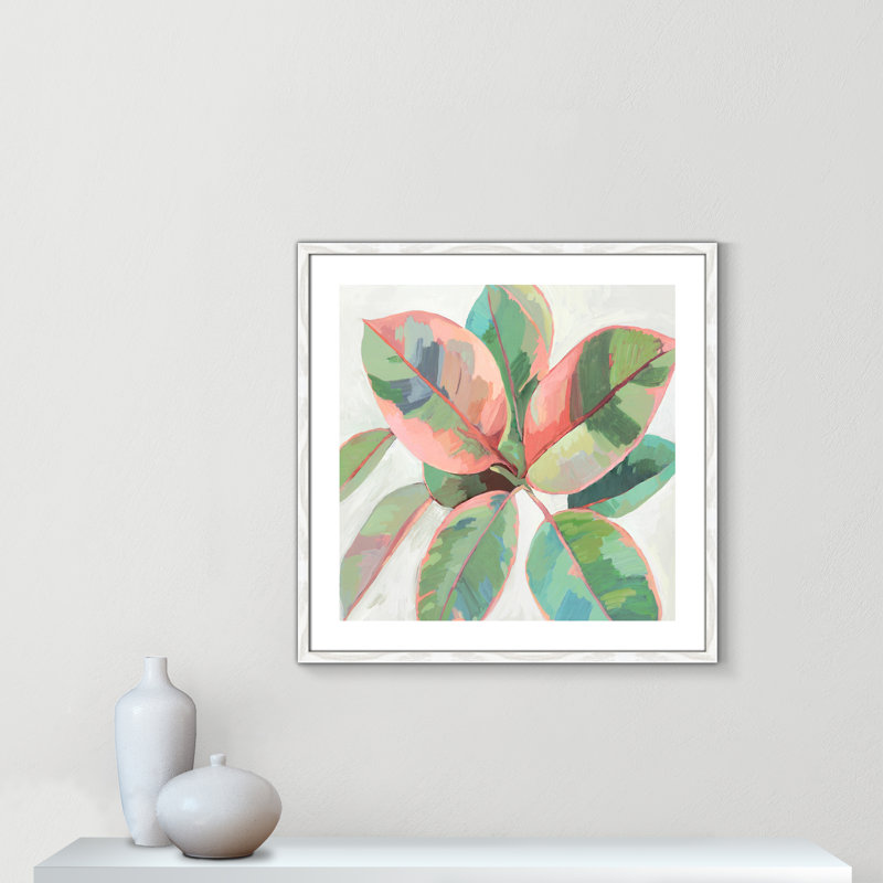 «Pink Ficus II», reproduction d'art, H 28,75 po x l 28,75 po x P 0,75 po, Papier avec cadre en bois blanc