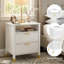  Table de chevet 2 tiroirs avec station de charge Drift, table de chevet avec tiroirs de rangement, table de chevet pour chambre à coucher, table de bout ou table d'appoint pour le salon, P 15,5 po x l 18,9 po x H 24 po, blanc-1795540812