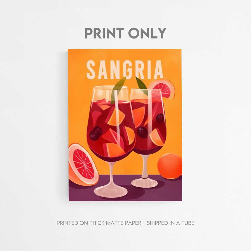 «Bright Sangria» - Art mural de fruits et cuisine, H 16 po x l 12 po, Impression encadrée sans passe-partout, Noir