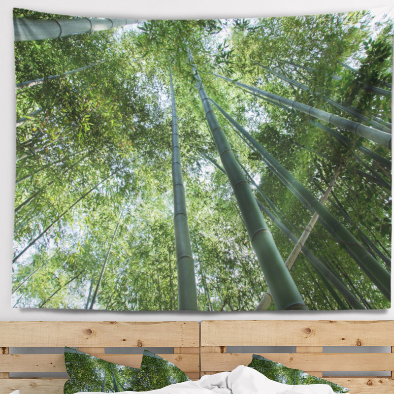 Forêt en bambou en polyester vu du tapisserie au sol avec accessoires suspendus inclus, 32" H x 39" W