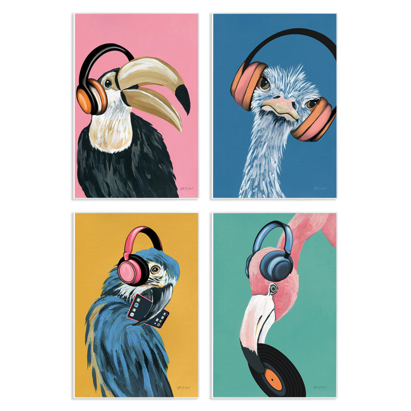 Ensemble de plaques murales musicales avec oiseaux tropicaux par Yvette St. Amant, H 19 po x l 13 po
