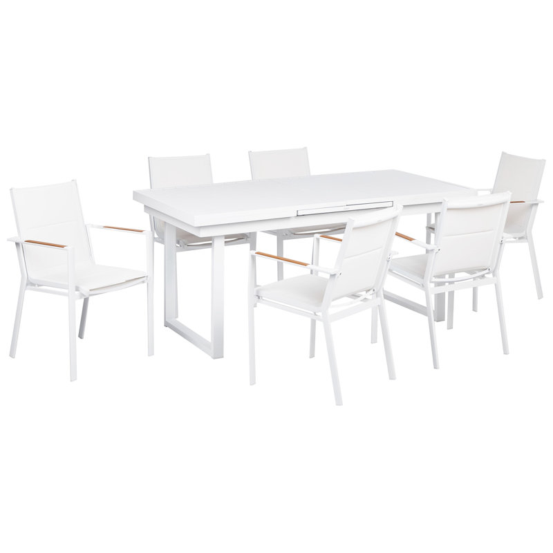 Nazeef 6 - Person Patio Dining Set Extendable Rectangular Table, White