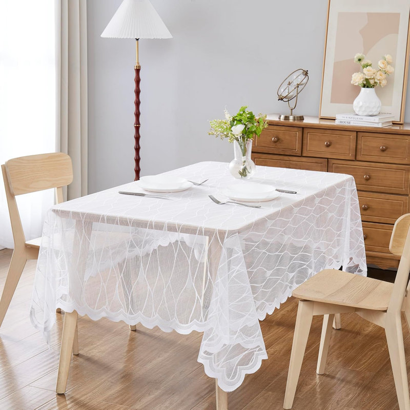 Nappe moderne en dentelle avec motif géométrique en 3 tailles, Blanc / Blanc, Rectangle 84 po