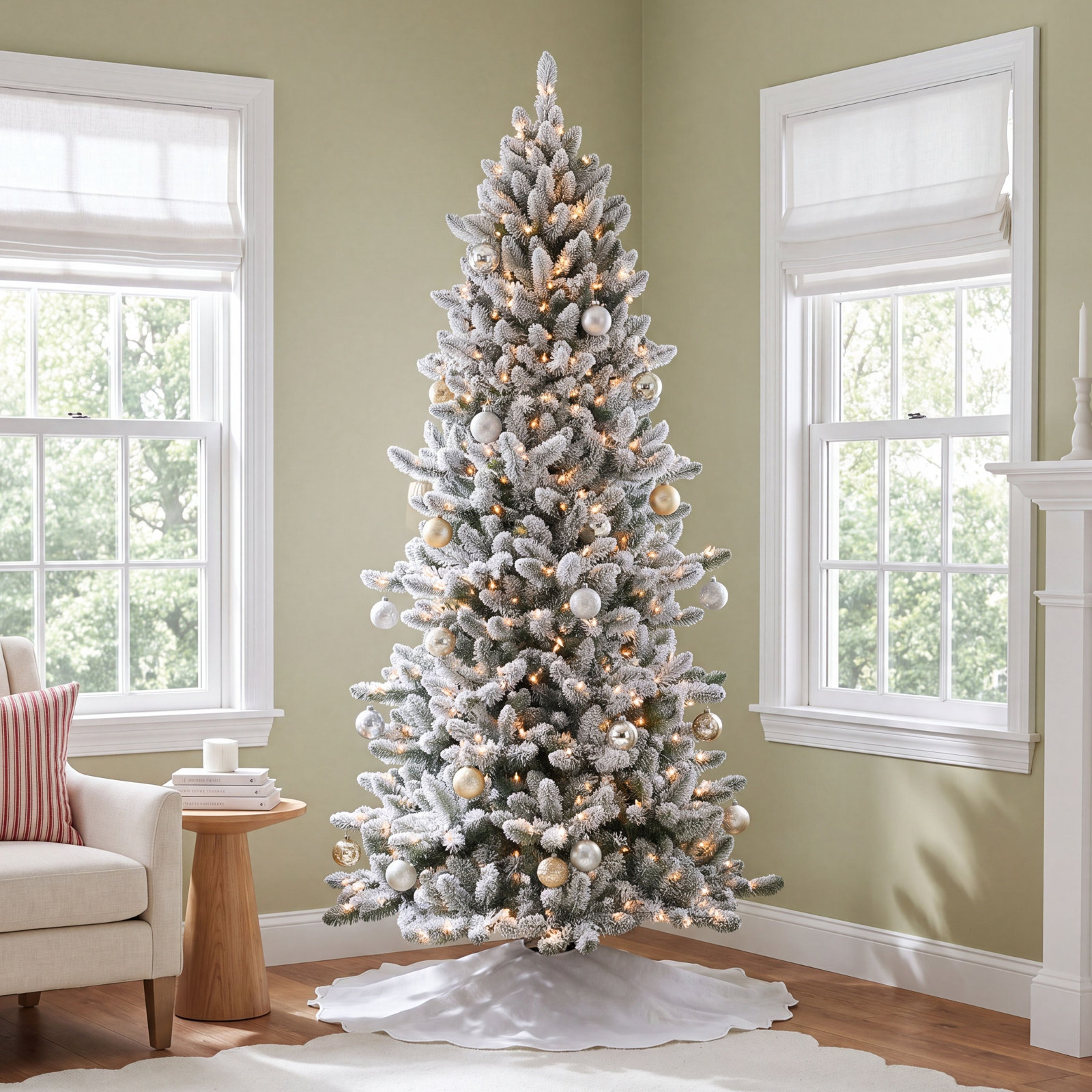 Gwyned Slender Green Spruce Christmas Tree with Lights, 6.5' H