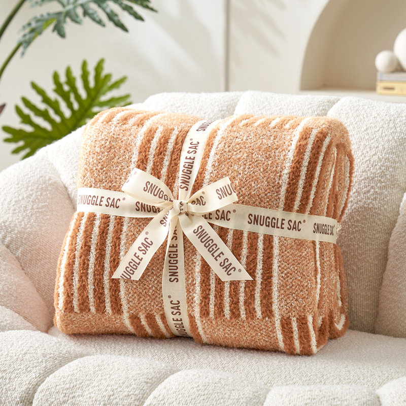 Jeté réversible à rayures et à carreaux, couvertures en fausse fourrure moelleuse pour canapé ou lit, L 80 po x l 60 po