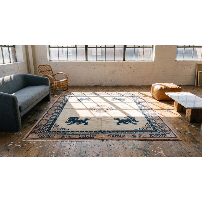 Antique Peking Chinese Allover Ivory 1880s Rug