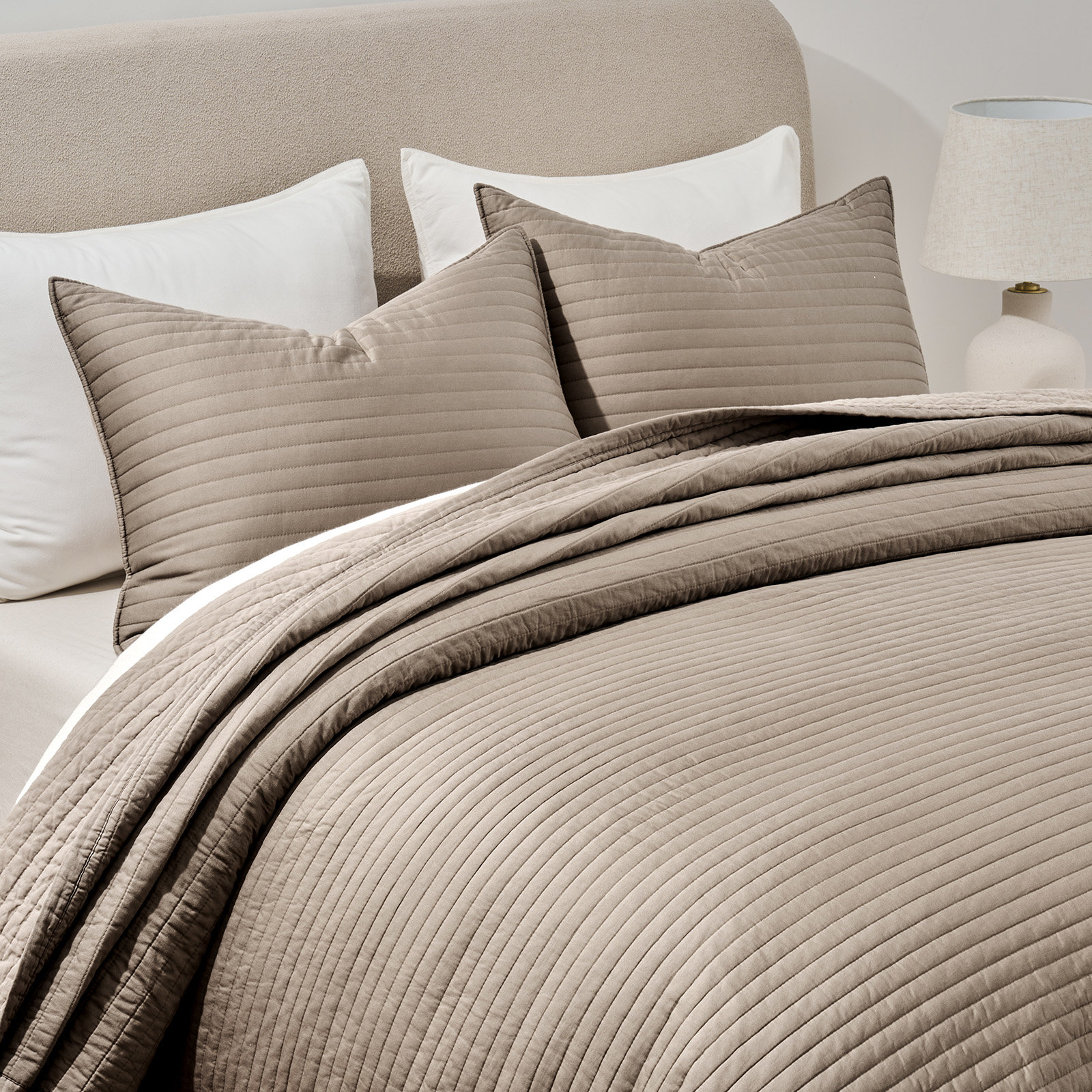 Cotton Sateen Quilt Set, California King + 2 Pillow Shams, Stone Taupe
