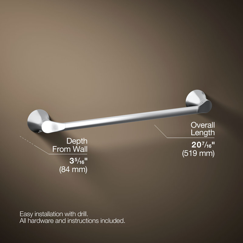 Simplice Towel Bar, 18"W, Polished Chrome