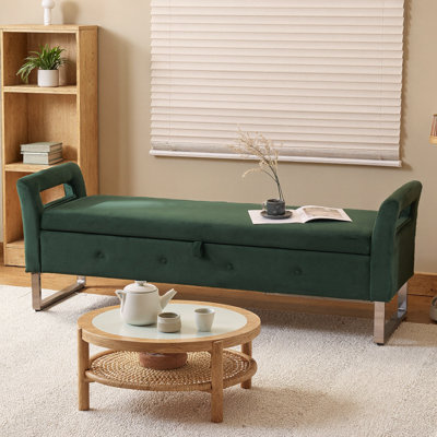 67.9" Wide Velvet Storage Bench with Armrests – Upholstered Ottoman, Hidden Storage Compartment – Entryway Bench, End-of-Bed Seating – Sturdy Metal Legs, 275 lb Capacity – 10-Min Assembly