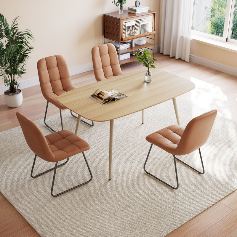 5-Piece Dining Table and Chairs ,Dining Room Set with 4 Modern Chairs, Yellow, Brown