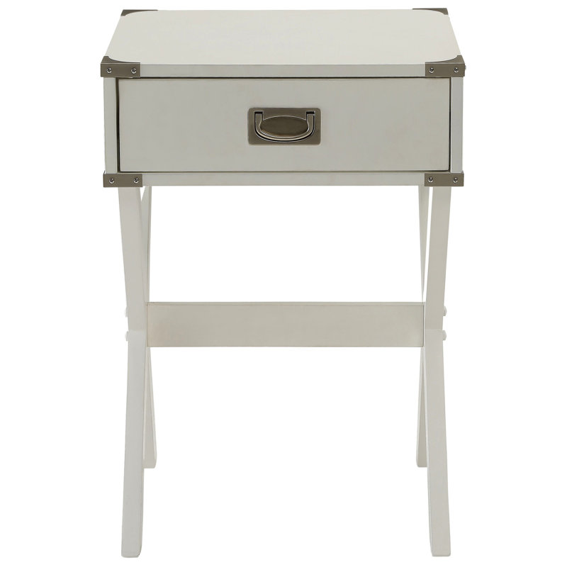 Table de bout rustique blanche avec base stable pour bureau personnel, tiroir de rangement carré - choix pratique, Blanc