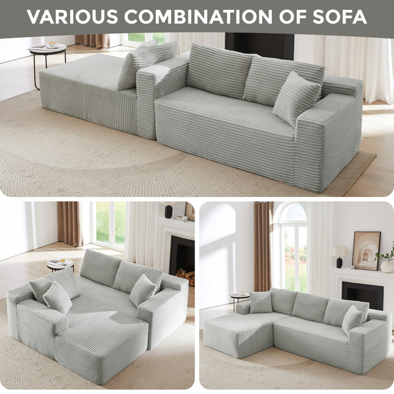 Boneless Modular Sectional Sofa, Cloud Couch, Left Hand Facing, Light Gray