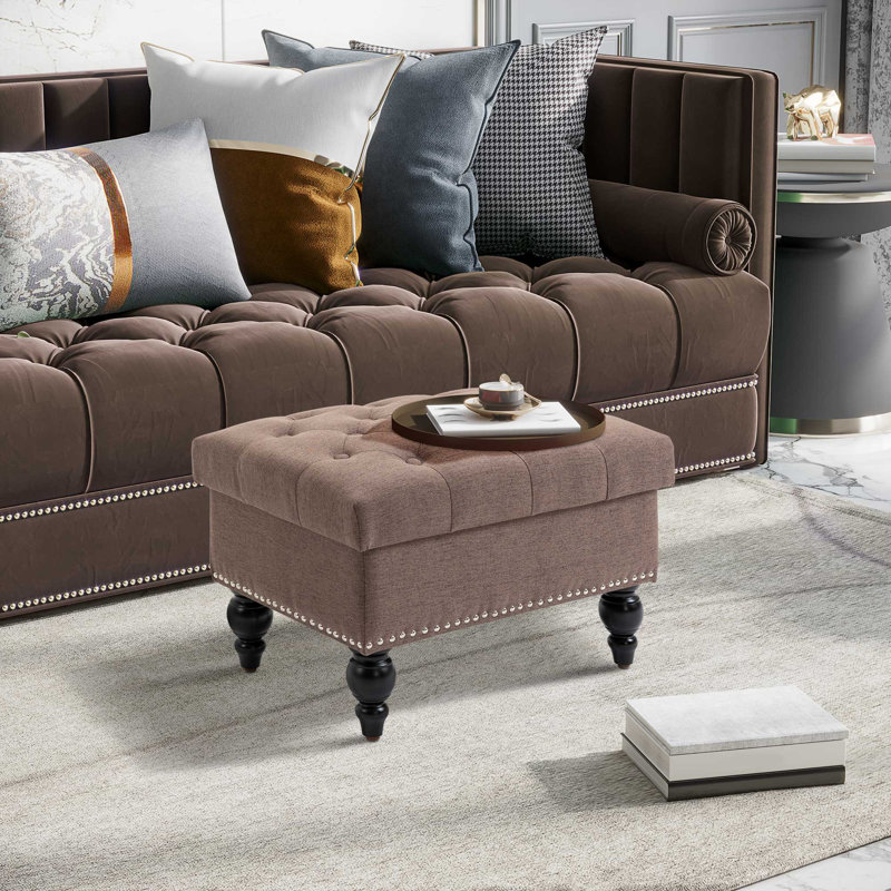 Abaza 25" Tufted Rectangle Storage Ottoman, Coffee Revolution Performance Fabrics
