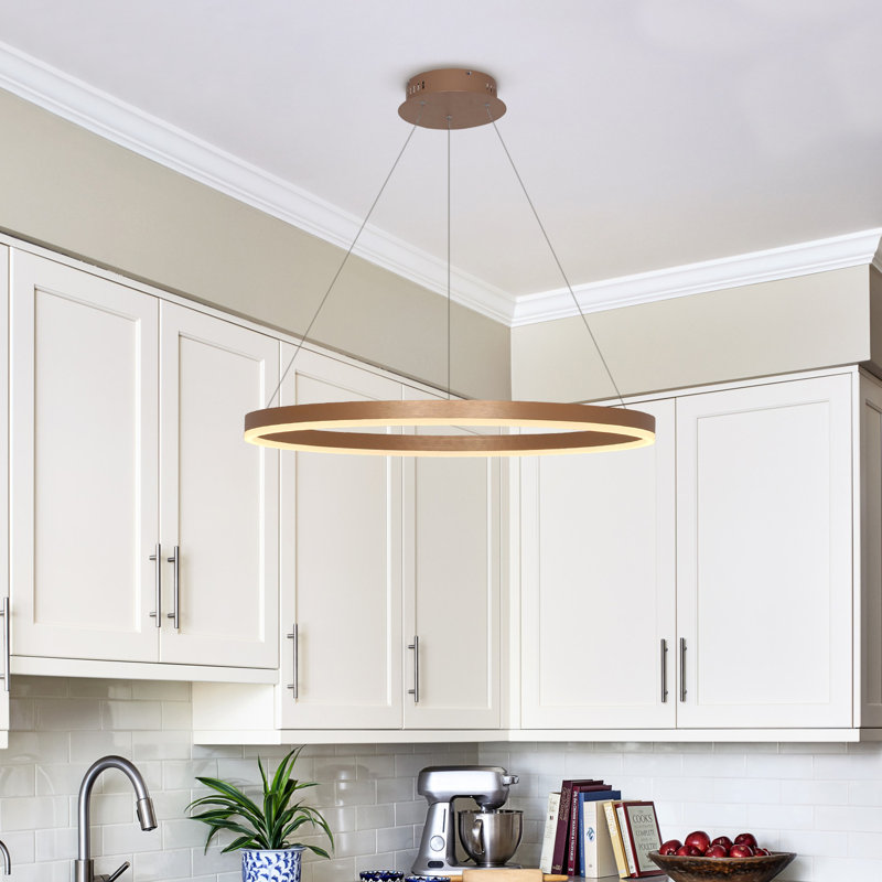 Luminaire suspendu pour îlot de cuisine rond à 1 lumière Stockham, H 3,5 po x l 24 po x P 24 po, Or