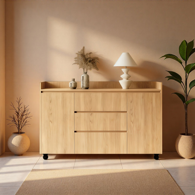 Buffet en bois de frêne, H 35,43 po x l 63 po x P 14,96 po