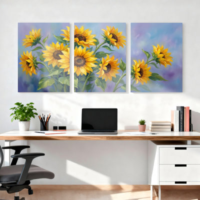Tournesol, peinture à l'huile sur toile tendue, ensemble de 3 reproductions d'art sur toile