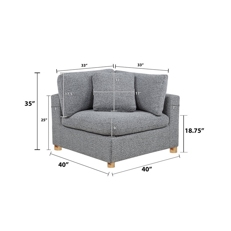 Chaise de coin modulaire avec coussin décoratif en tissu Teddy Boucle, Ourson gris riche