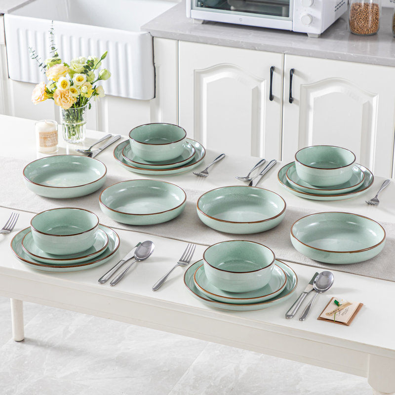 Stoneware Dinnerware Set 16 Piece - Service for 4, Green