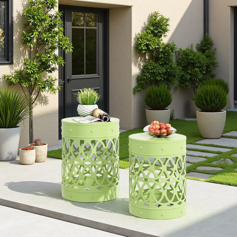Outdoor Metal S/2 End Table, Green