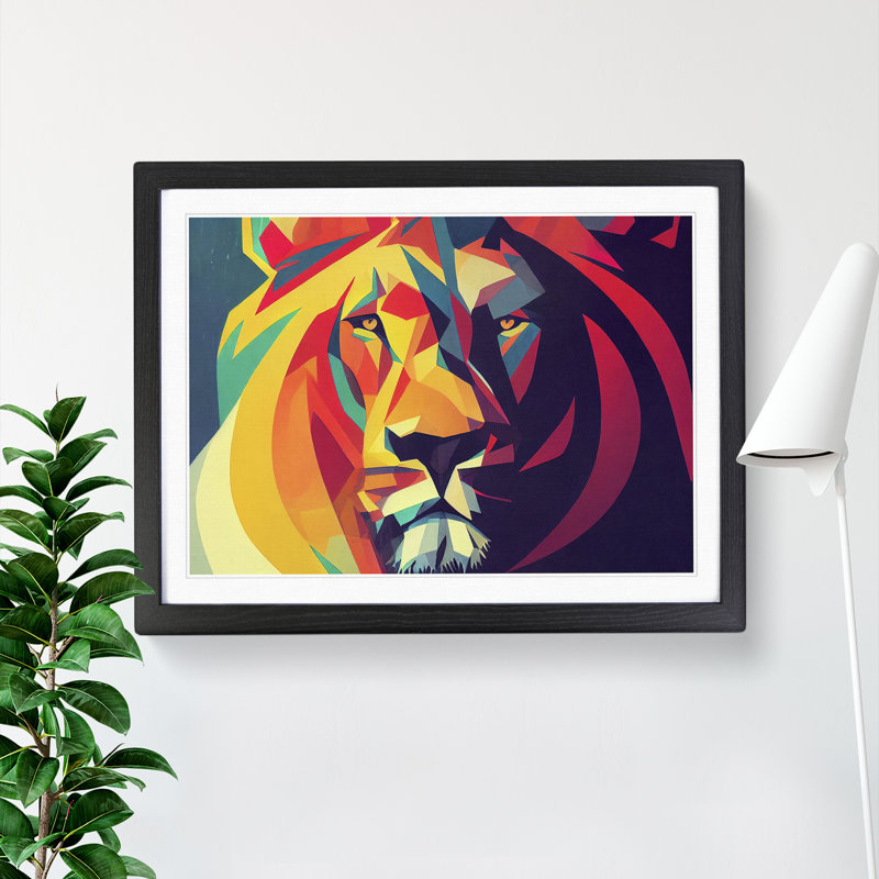 A Lion In Abstract - Single Picture Frame Print, 25cm H x 34cm W x 2cm D, Black