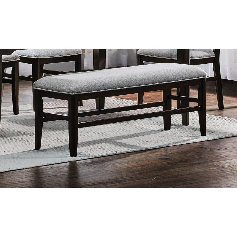 Contemporary 1Pc Dark Oak Finish Bench With Gray Upholstery Seat For Dining Room, 50"W X 16"D 19"H, Wooden Frame Style