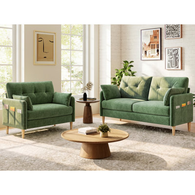George 2-Piece Modern Tufted Chenille Living Room Set with Storage Pockets