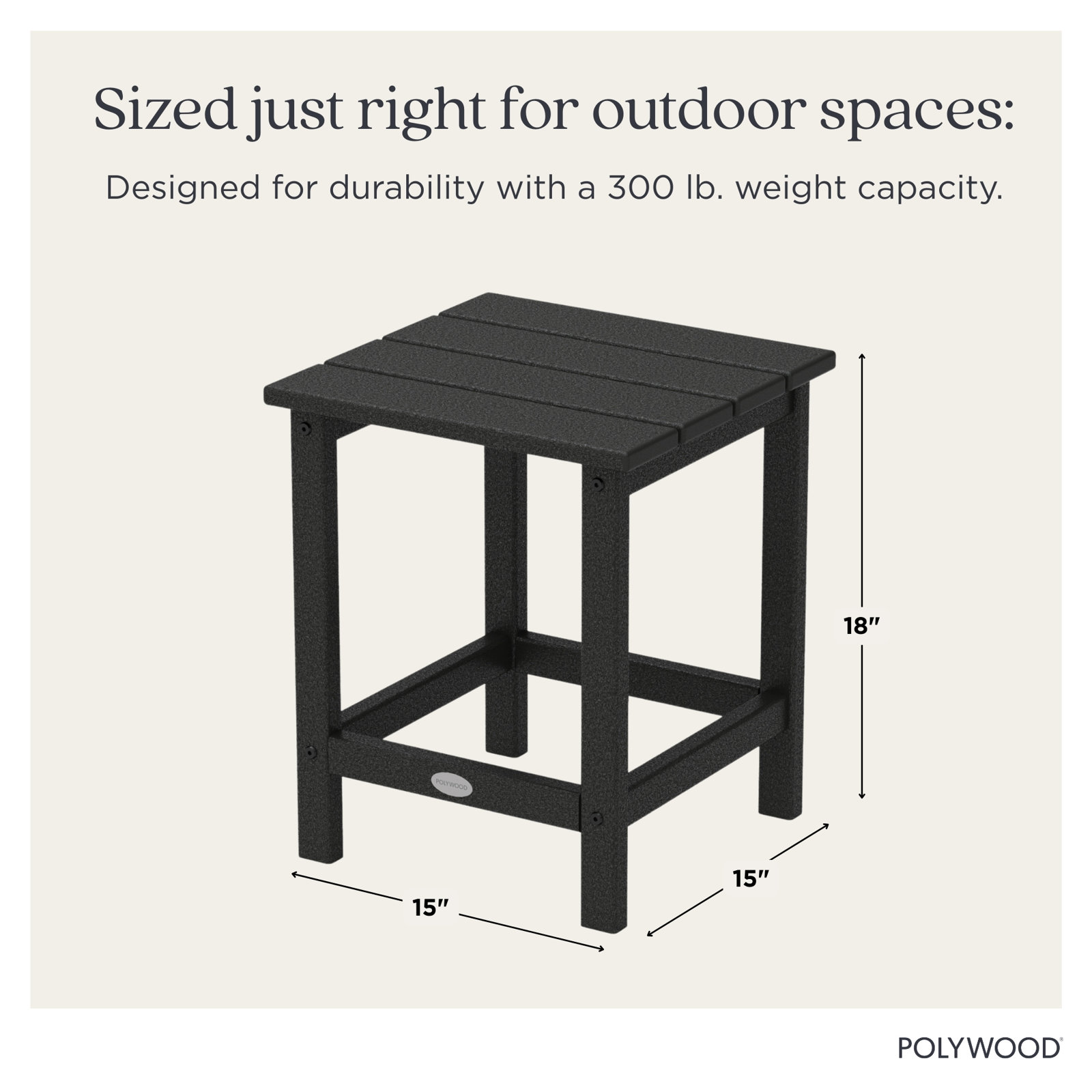 POLYWOOD® Long Island 15" Patio Side Table, Black