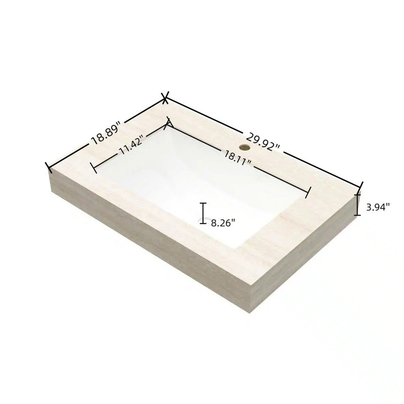 Comptoir en pierre frittée de 76 cm (30 po) avec motif et lavabo encastrée en céramique, 1 trou pré-percé pour robinet, beige, aspect pierre, profondeur 78 cm (30,7 po), largeur 48,5 cm (19,09 po), hauteur 21,8 cm (8,61 po), poids de la vasque : 21,5 kg (47,31 lb)
