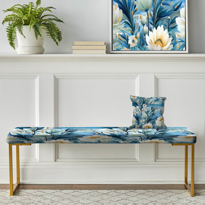 Banc floral rembourré or