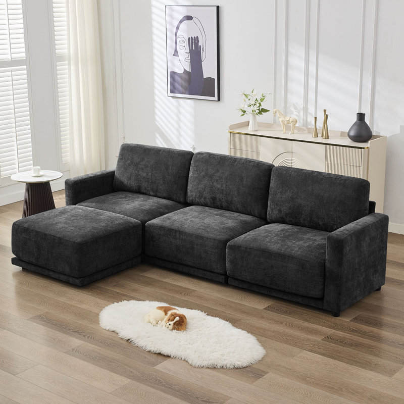 3 - Piece Upholstered Sectional, Black Chenille