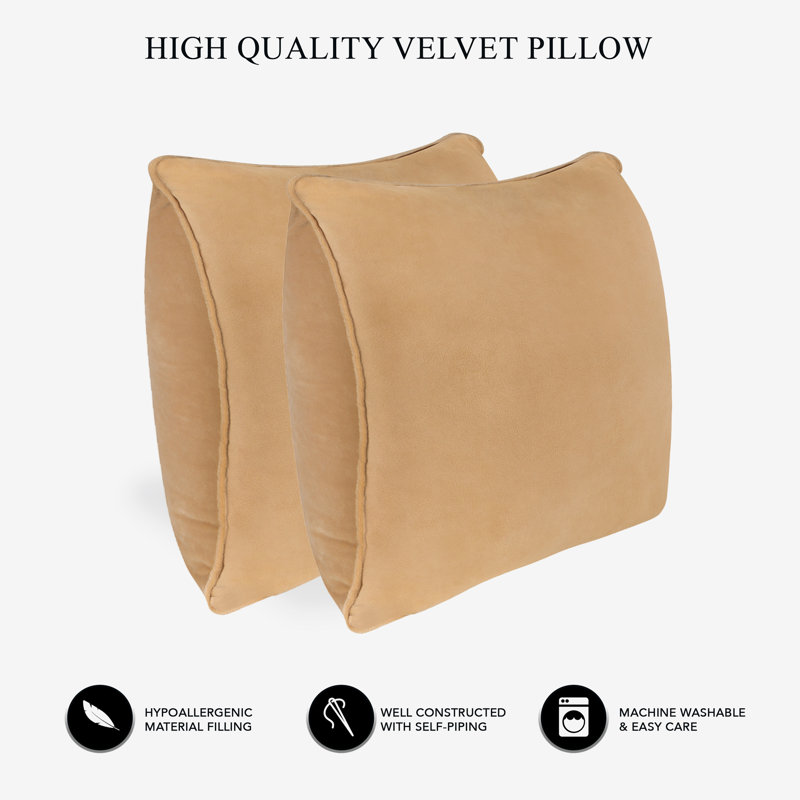 Mocha Velvet 20" Square Hypoallergenic Throw Pillow Set