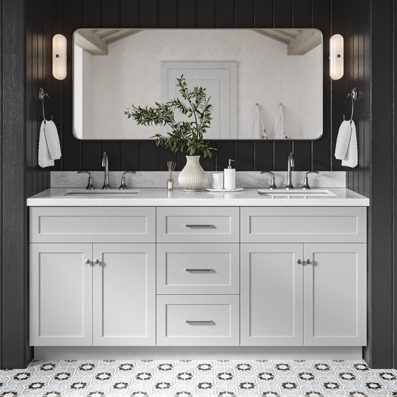 Ensemble de meuble-lavabo double 73 po Hamlet, gris