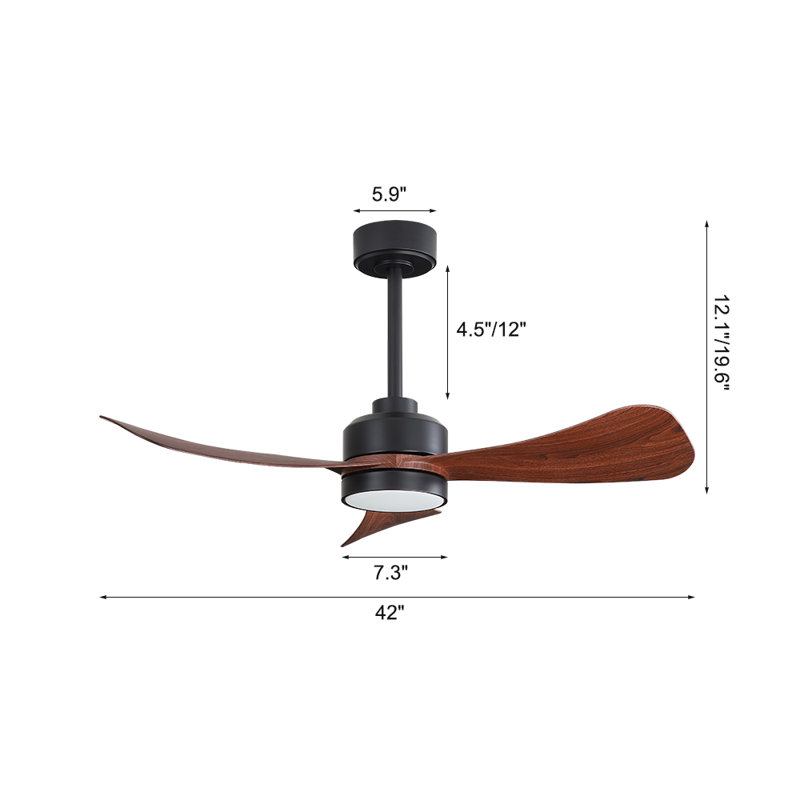 42 po Ventilateur de plafond d'intérieur à 3 pales avec ensemble d'éclairage et télécommande, Noir, Noyer