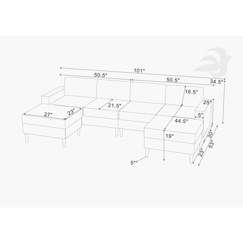 Canapé modulaire en lin rembourré avec 2 repose-pieds, Lin noir anthracite