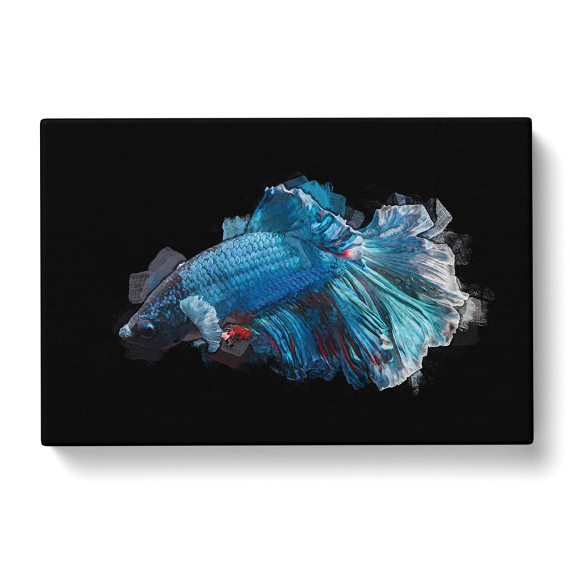 Blue Siamese Fighting Fish In Abstract - Wrapped Canvas Print, 40cm H x 60cm W x 3cm D