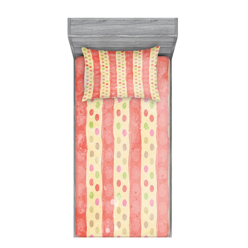 Twin XL Pink and Yellow Striped Microfiber Sheet Set
