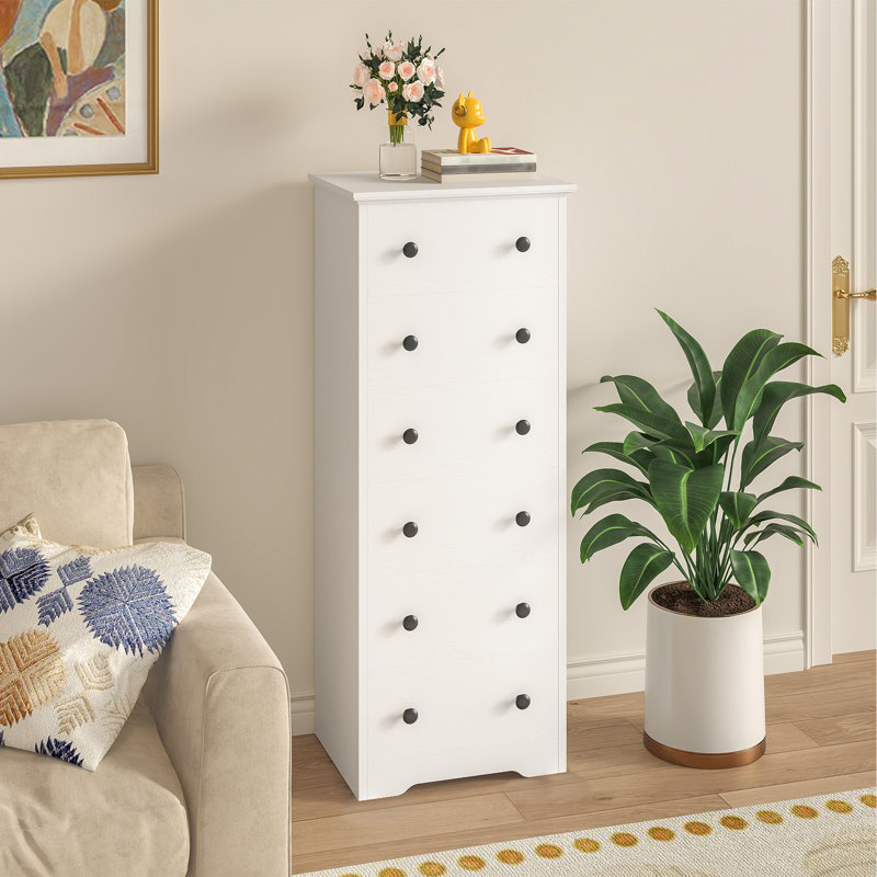 51.5" H 6 Drawer Tall Dresser With Colorful/Black Handles, Modern Wood Storage Cabinet With Anti-Tip Design & Silent Metal Slides, for Bedroom