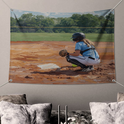 Softball Catcher Portrait Wall Tapestry -  Softball Wall Decor