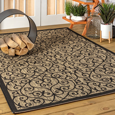 Tapis intérieur / extérieur noir / kaki Haggerty