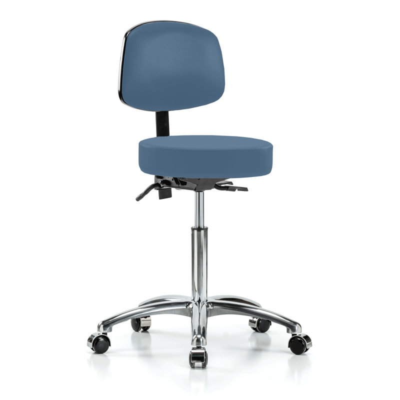 Tabouret de médecin réglable en hauteur avec dossier PERCH Chrome | Hauteur moyenne du banc: 22 à 29,75 po, Tissu Newport